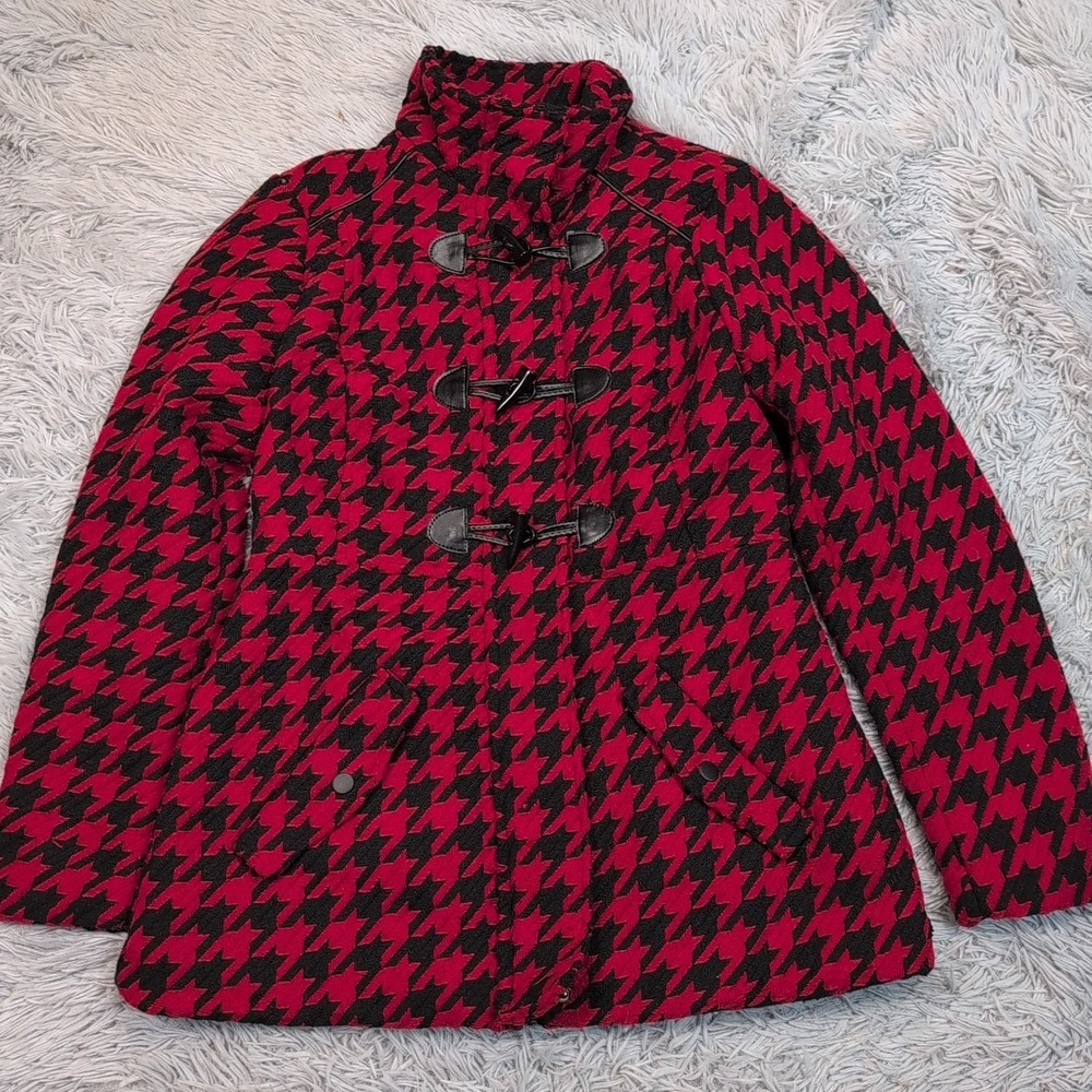 Rampage Jacket Womens M Red Black Pockets Zip Up Toggles Cozy Preppy Comfort